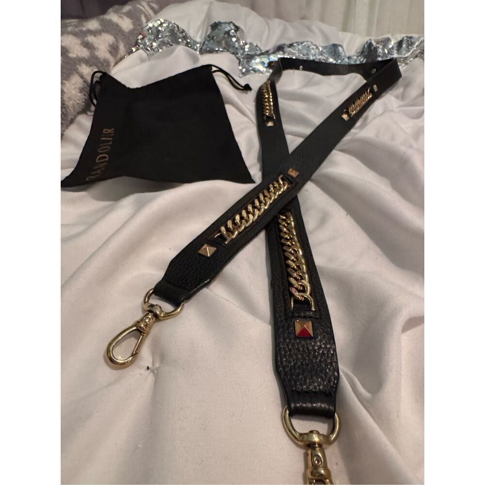 Vintage Bandolier black leather & gold curb chain cuban/belt/strap set